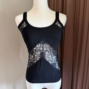 One Girl Who Black Lace Tank Top Floral Whimsygoth‎ Fairycore Sleeveless Top S/M